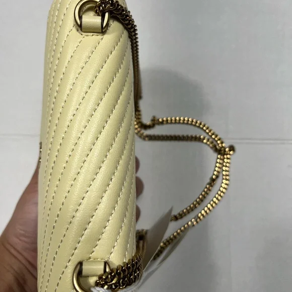 Tory Burch $348 Mini Kira Moto Quilt Flap Crossbody Bag Lemon NWT - Picture 9 of 10